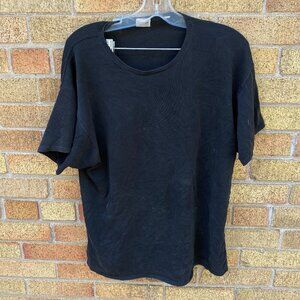 Vintage Armani Distressed Wide Neck T Shirt Large Black